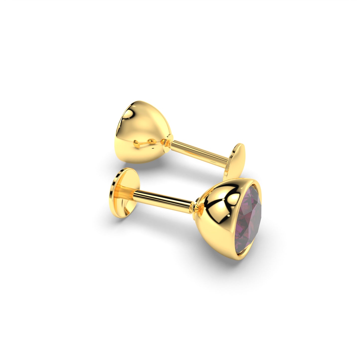 Pure Yellow Gold Stud Earring For Women, Man, Boys and Girls (EAR101-5MM-RHODOLITE)