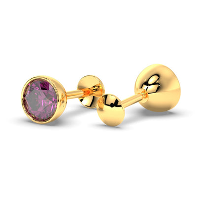 Pure Yellow Gold Stud Earring For Women, Man, Boys and Girls (EAR101-5MM-RHODOLITE)