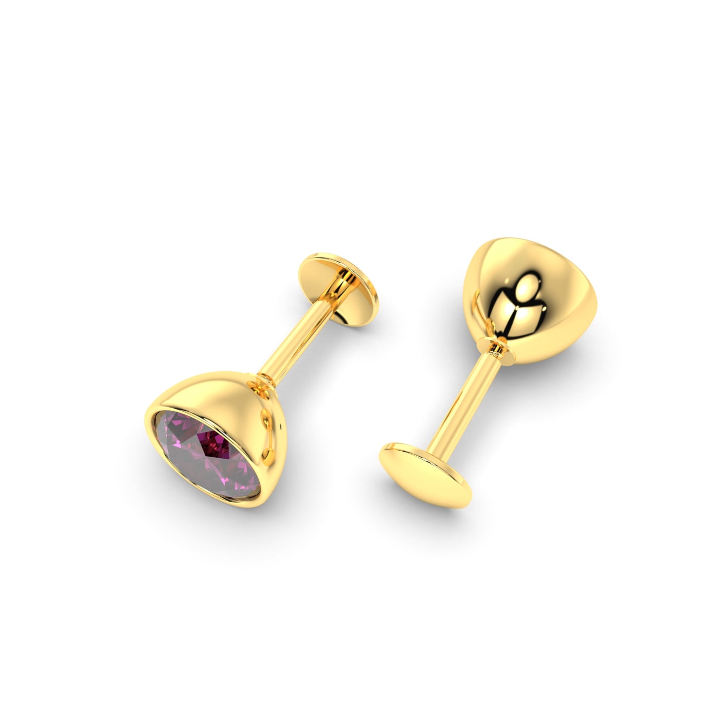 Pure Yellow Gold Stud Earring For Women, Man, Boys and Girls (EAR101-5MM-RHODOLITE)