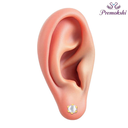 Pure Yellow Gold  Pearl Stud Earring For Women and Girls (EAR103-6MM)