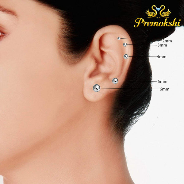 Premokshi 5mm 925 Sterling Silver Ball Stud Earrings (S-ER102-5MM)
