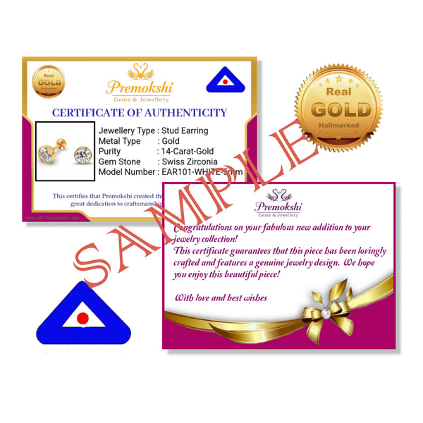 14K Pure Yellow Gold Stud Earrings with Black Cubic Zirconia Stone & Purity Certificate (G-EAR101-5MM-BLACK)