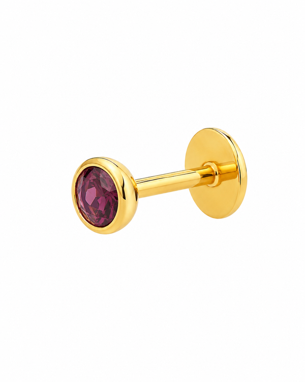 14Kt Pure Yellow Gold Rhodolite CZ Diamond Nose Pin 3.5MM with Purity Certificate
