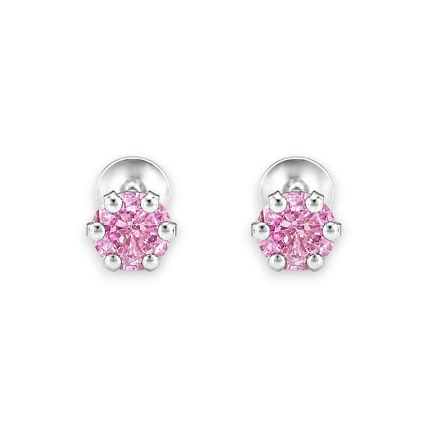 Premokshi 925 Silver Solitaire Stud Earrings with Round Brilliant Cubic Zirconia | Sterling Silver Earrings for Women & Men (Light Pink - 5MM)