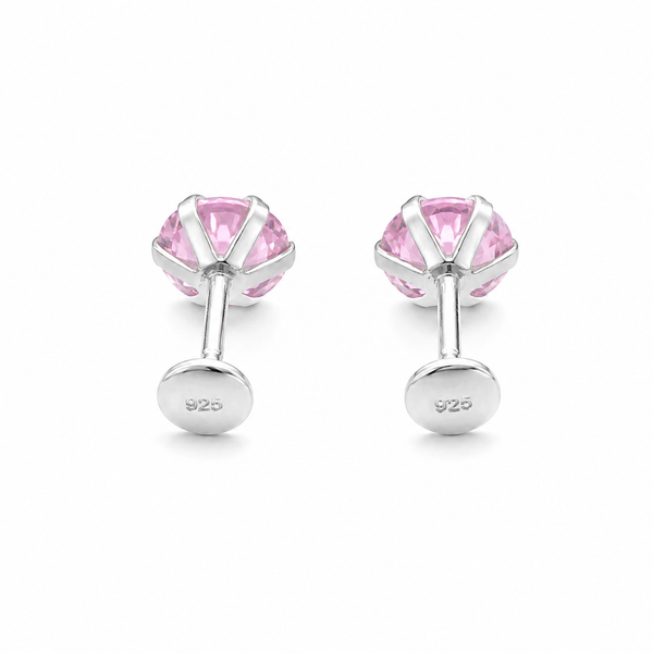 Premokshi 925 Silver Solitaire Stud Earrings with Round Brilliant Cubic Zirconia | Sterling Silver Earrings for Women & Men (Light Pink - 5MM)