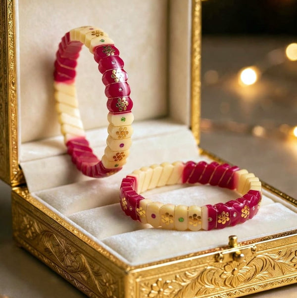 Premokshi Pure 22-karat Yellow Pola Bangles (Set of 2pcs) PB104-RED CREAM