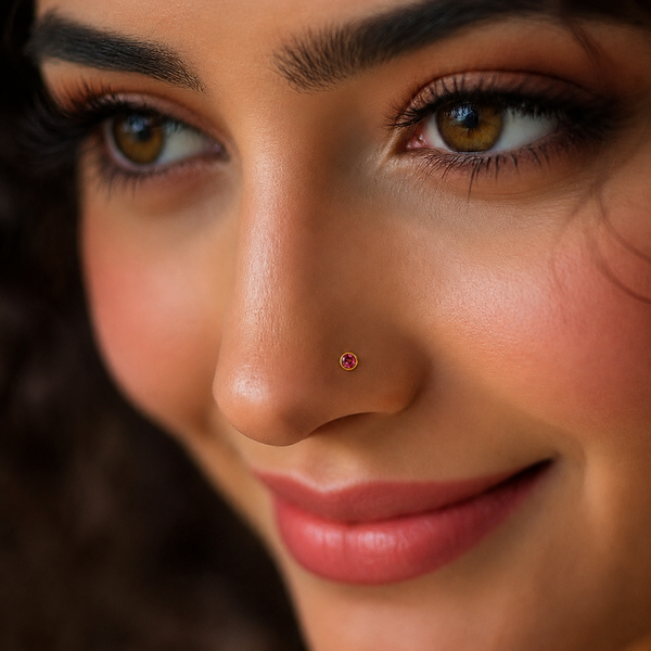14Kt Pure Yellow Gold Red Cubic Zirconia (CZ) Stone Nose Pin 4MM with Purity Certificate (G-NPS101-RED-4MM)