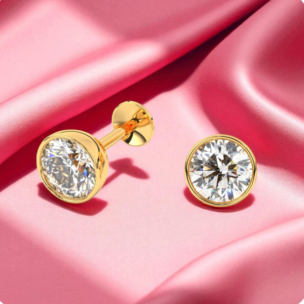 Premokshi 5mm Pure 14-Karat Gold Ear Stud (G-EAR101-5MM-WHITE)