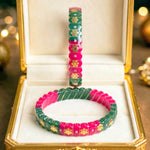 Premokshi Pure 22-karat Yellow Pola Bangles (Set of 2pcs) PB104-GREEN-PINK