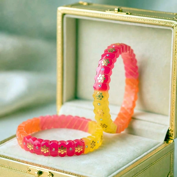 Premokshi Pure 22-karat Yellow Pola Bangles (Set of 2pcs) PB104-PINK-YELLOW-ORANGE